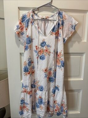 LOFT White Mini Dress with Blue and Peach Floral Print